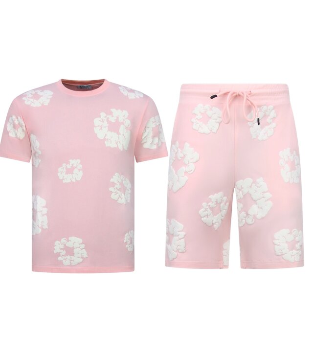 True Rise Sommer-Set für Herren mit Blumenmuster – Blumenanzug mit Shorts, Herren-Twinset – 1770 – Rosa