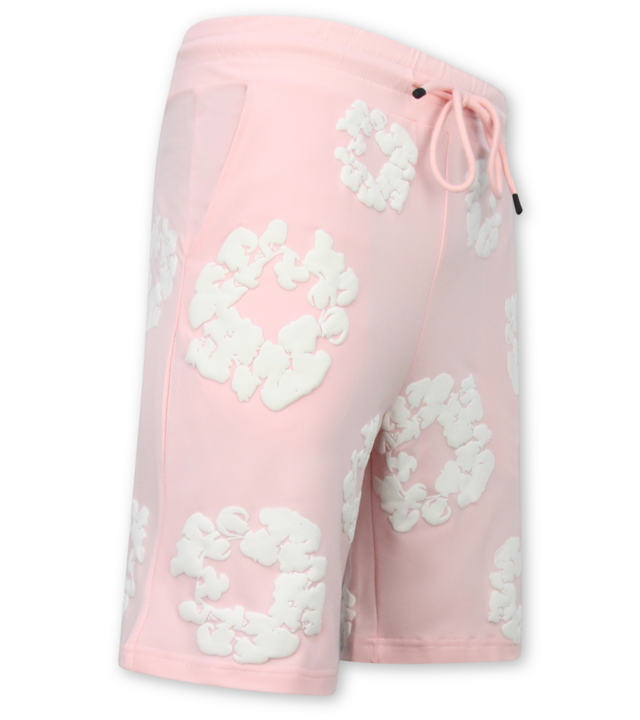 True Rise Sommer-Set für Herren mit Blumenmuster – Blumenanzug mit Shorts, Herren-Twinset – 1770 – Rosa