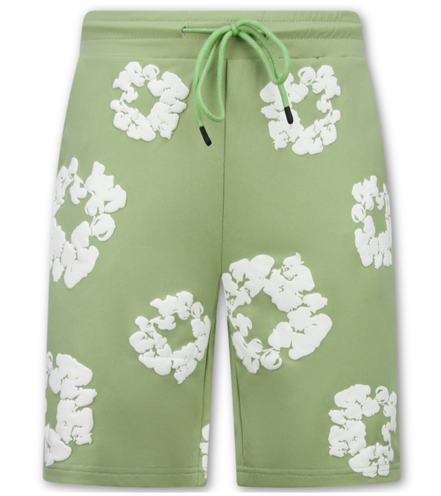 True Rise Sommer-Set für Herren mit Blumenmuster – Blumenanzug mit Shorts, Herren-Twinset – 1770 – Grün
