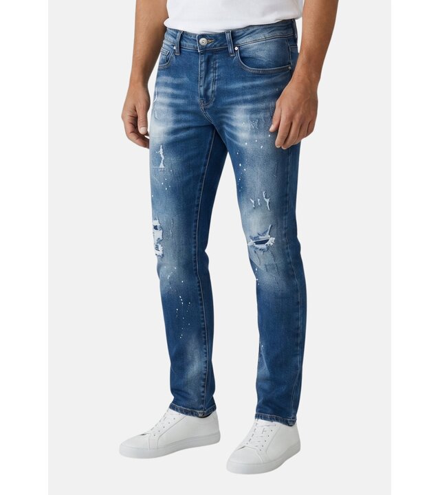 True Rise Slim-Fit-Jeans für Herren mit Rissen – Herrenjeans für Erwachsene – Stretch-Jeans für Herren – 8228 – Blau