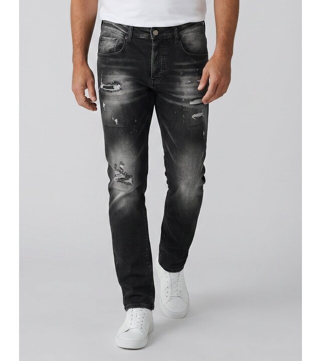 True Rise Zerrissene Slim-Fit-Jeans für Herren – Jeans für Erwachsene – Stretch-Jeans für Herren – 8383 – Schwarz
