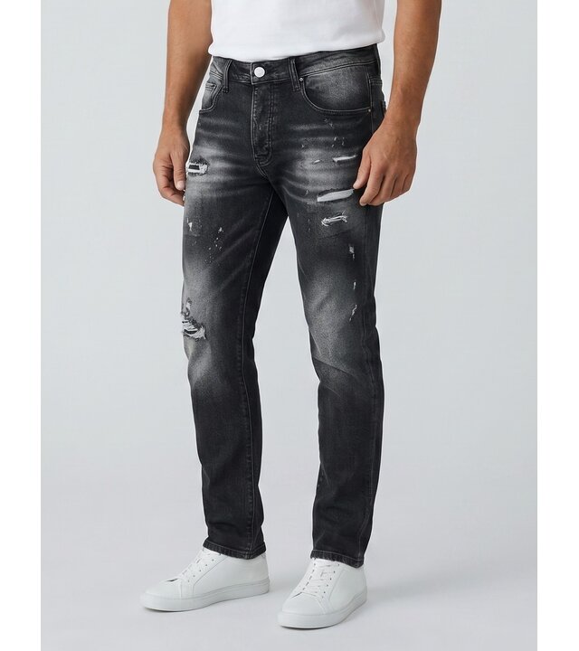 True Rise Zerrissene Slim-Fit-Jeans für Herren – Jeans für Erwachsene – Stretch-Jeans für Herren – 8383 – Schwarz