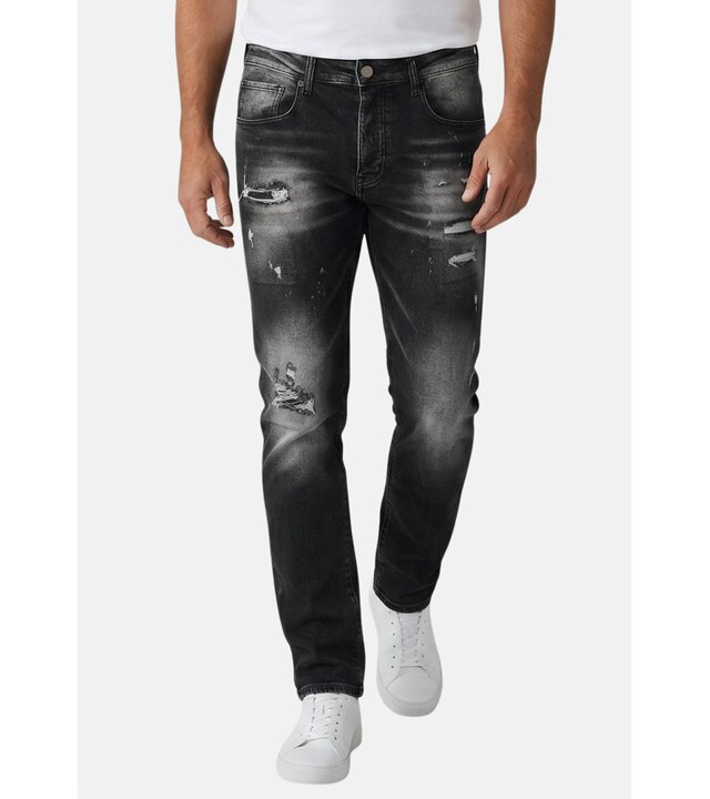 True Rise Zerrissene Slim-Fit-Jeans für Herren – Jeans für Erwachsene – Stretch-Jeans für Herren – 8383 – Schwarz