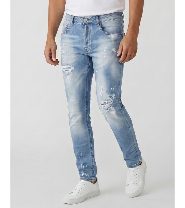 True Rise Ripped Jeans Herren Slim Fit - Herrenjeans - Stretchjeans für Herren - 8409 - Hellblau