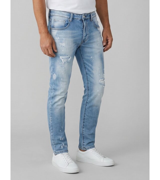 True Rise Ripped Jeans Herren Slim Fit - Herrenjeans - Stretchjeans für Herren - 8409 - Hellblau