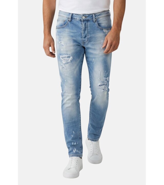True Rise Ripped Jeans Herren Slim Fit - Herrenjeans - Stretchjeans für Herren - 8409 - Hellblau
