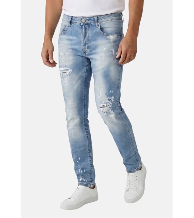 True Rise Ripped Jeans Herren Slim Fit - Herrenjeans - Stretchjeans für Herren - 8409 - Hellblau