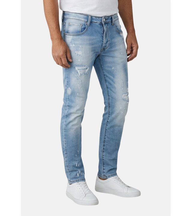 True Rise Ripped Jeans Herren Slim Fit - Herrenjeans - Stretchjeans für Herren - 8409 - Hellblau