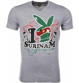 Mascherano T Shirt Herren- I Love Suriname - Grau