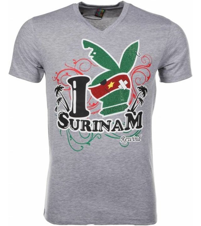 Mascherano T Shirt Herren- I Love Suriname - Grau