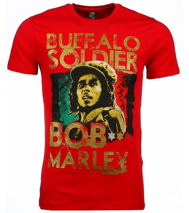 Mascherano T Shirt Herren - Bob Marley Buffalo Soldier Print - Rot