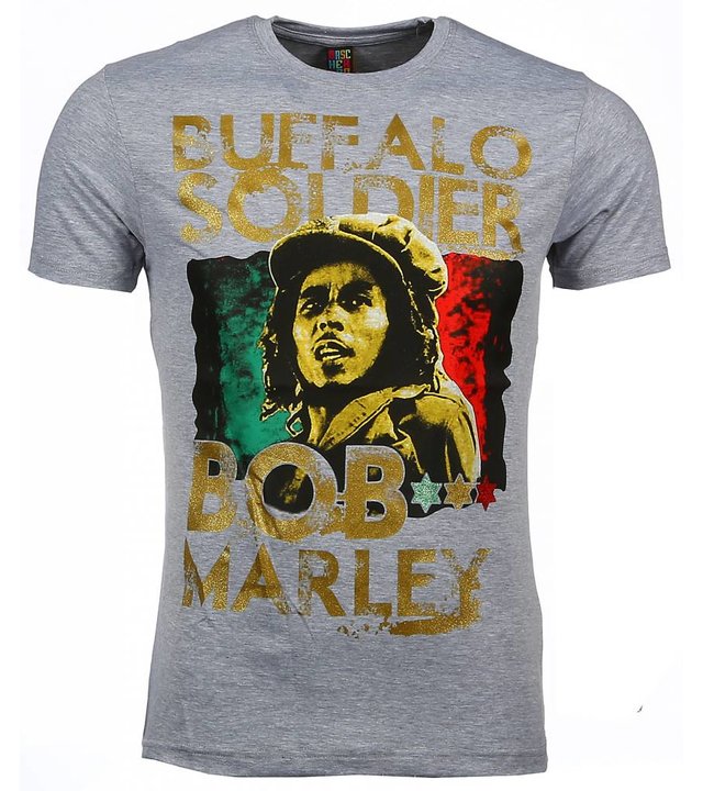 Mascherano T Shirt Herren - Bob Marley Buffalo Soldier Print - Grau