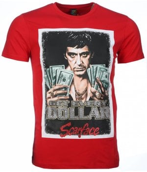 Mascherano T Shirt Herren - Scarface Get Every Dollar Print - Rot