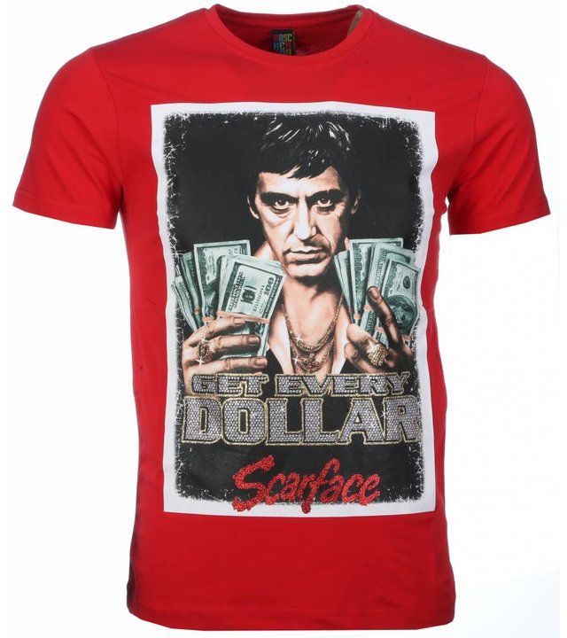 Mascherano T Shirt Herren - Scarface Get Every Dollar Print - Rot