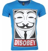 Mascherano T Shirt Herren- Anonymous Disobey Print - Blau