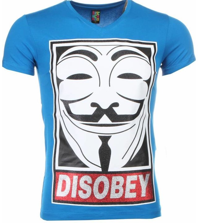 Mascherano T Shirt Herren- Anonymous Disobey Print - Blau