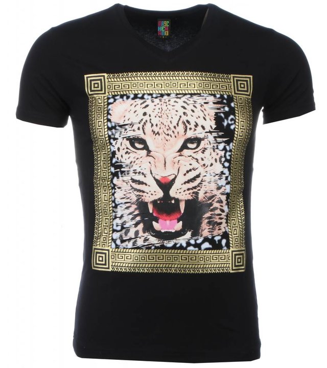 Mascherano T Shirt Herren - Tiger Druck-  Schwarz