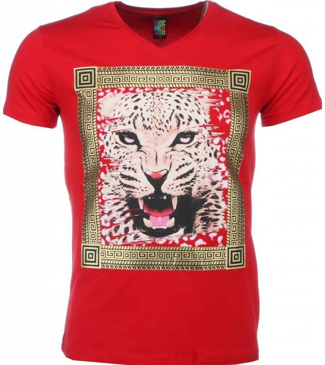 Mascherano T Shirt Herren - Tiger Druck - Rot