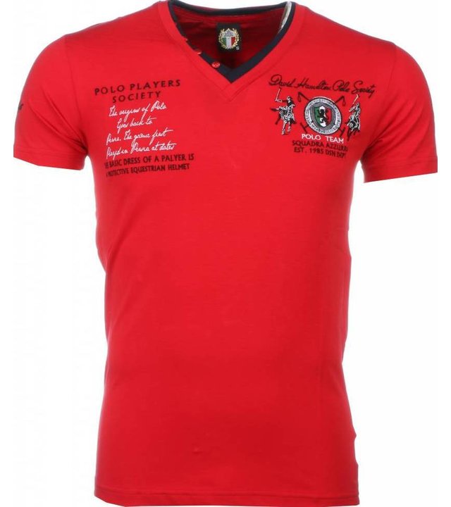 David Mello Italienische T Shirt Herren - Stickerei Polo Players - Rot