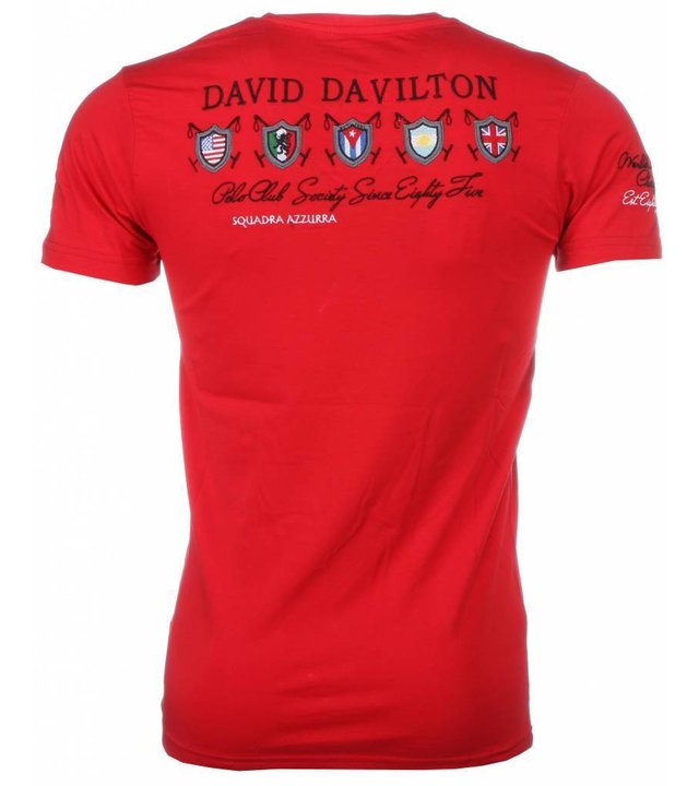 David Mello Italienische T Shirt Herren - Stickerei Polo Players - Rot