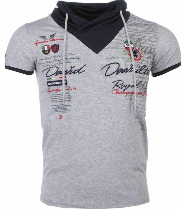 David Mello Italienische T Shirt Herren - Schalkragen - Royal Club - Grau