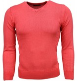Brother-F Casual Pullover- Exclusive Blanco V-Hals - Rosa/Rot Brother-F Casual Pullover- Exclusive Blanco V-Hals - Rosa/Rot
