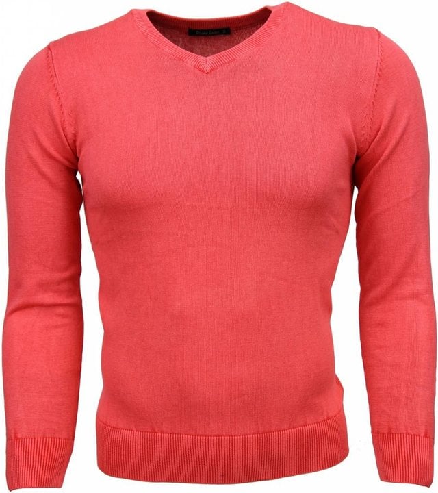 Brother-F Casual Pullover- Exclusive Blanco V-Hals - Rosa/Rot