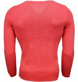 Brother-F Casual Pullover- Exclusive Blanco V-Hals - Rosa/Rot