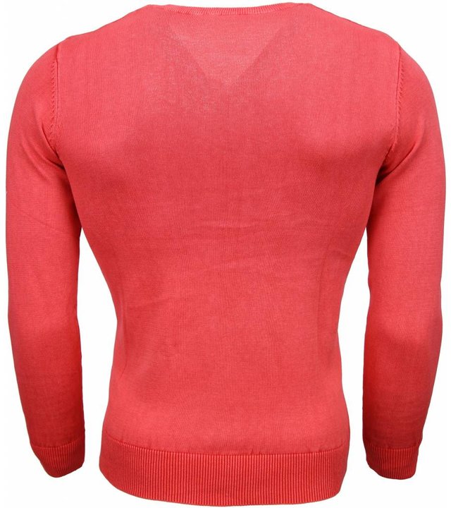 Brother-F Casual Pullover- Exclusive Blanco V-Hals - Rosa/Rot