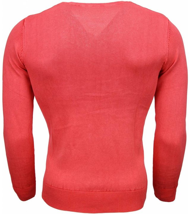 Brother-F Casual Pullover- Exclusive Blanco V-Hals - Rosa/Rot
