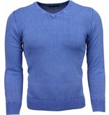 Brother-F Casual Pullover- Exclusive Blanco V-Hals - Blau