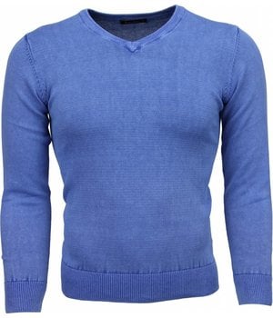 Brother-F Casual Pullover- Exclusive Blanco V-Hals - Blau