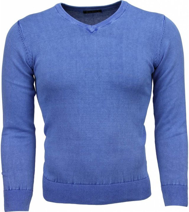 Brother-F Casual Pullover- Exclusive Blanco V-Hals - Blau