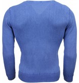 Brother-F Casual Pullover- Exclusive Blanco V-Hals - Blau