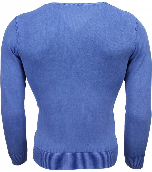 Brother-F Casual Pullover- Exclusive Blanco V-Hals - Blau