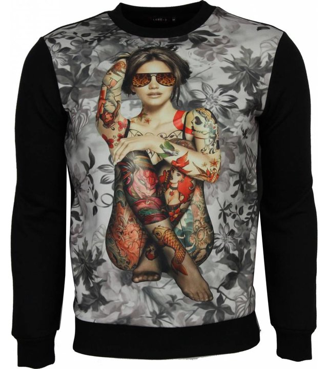 Local Fanatic Sweatshirt - Blumen Motiv Tattoo Damen Herren - Schwarz