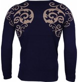 Lucky Life Casual Pullover - Tattoo Motiv Stickerei Herren - Blau