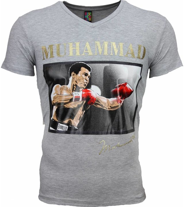 Mascherano T Shirt Herren - Muhammad Ali Glänzend Print - Grau