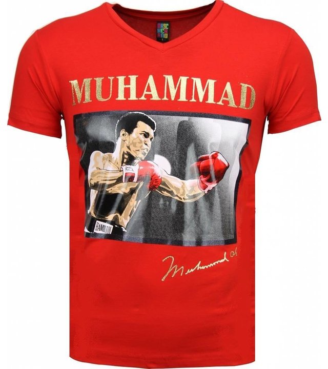 Mascherano T Shirt Herren - Muhammad Ali Glänzend Print - Rot