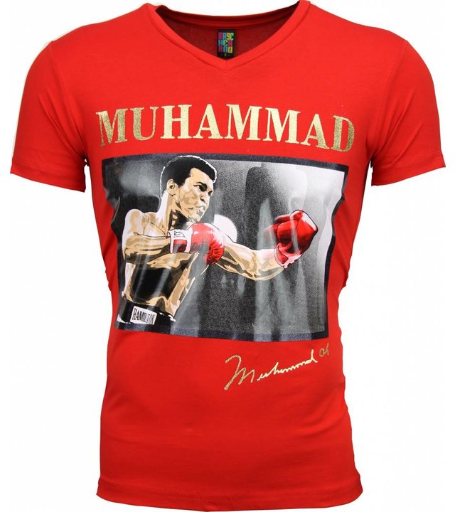 Mascherano T Shirt Herren - Muhammad Ali Glänzend Print - Rot