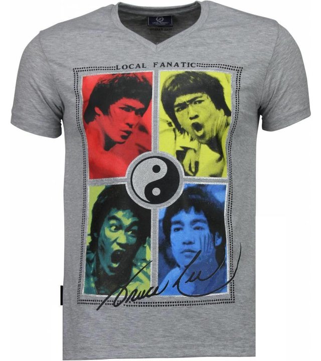 Local Fanatic Bruce Lee Ying Yang - T Shirt Herren- Grau