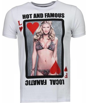 Local Fanatic Hot & Famous Poker - Bar Refaeli Strass T Shirt Herren - Weiß