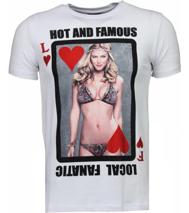 Local Fanatic Hot & Famous Poker - Bar Refaeli Strass T Shirt Herren - Weiß