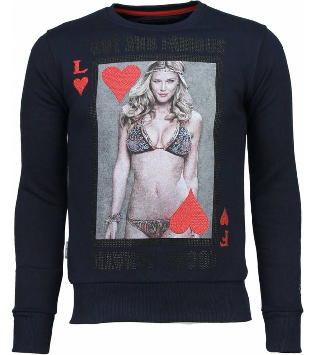 Local Fanatic Hot & Famous Poker - Bar Refaeli - Strass Sweatshirt - Marine
