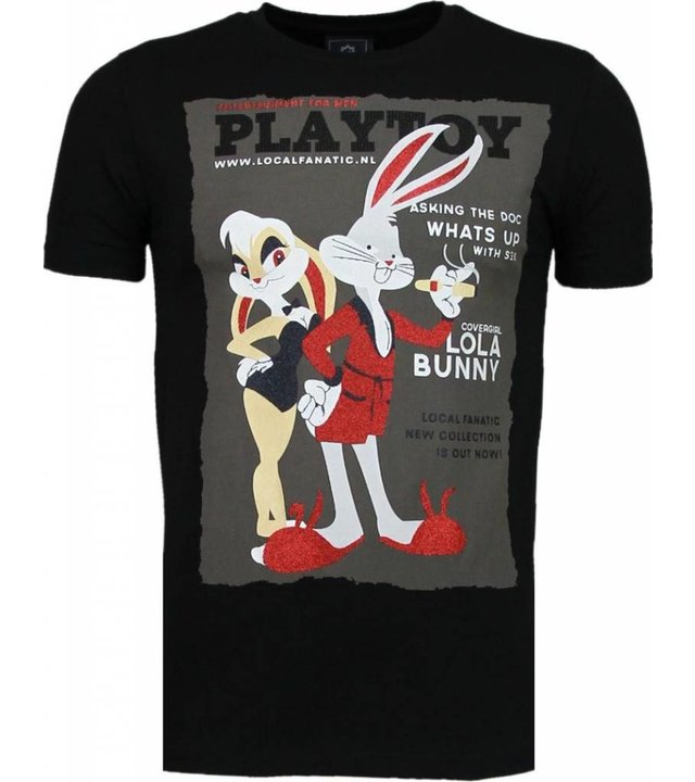 Local Fanatic Playtoy Bunny - Strass T Shirt Herren - Schwarz