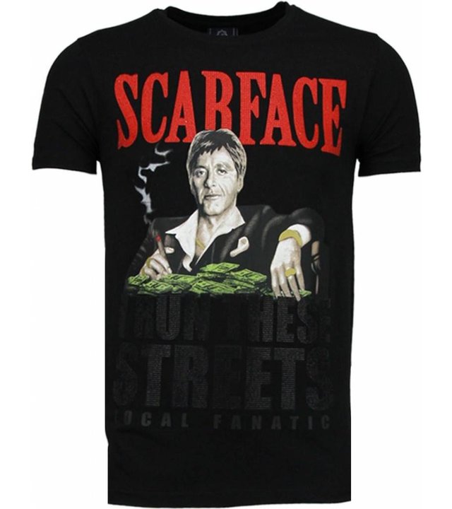 Local Fanatic Scarface Boss - Strass T Shirt Herren - Schwarz