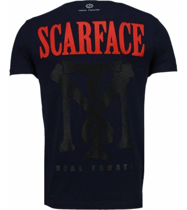Local Fanatic Scarface Boss - Strass T Shirt Herren - Marine Blau