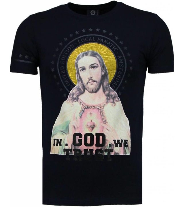 Local Fanatic Jezus - Strass T Shirt Herren - Marine Blau