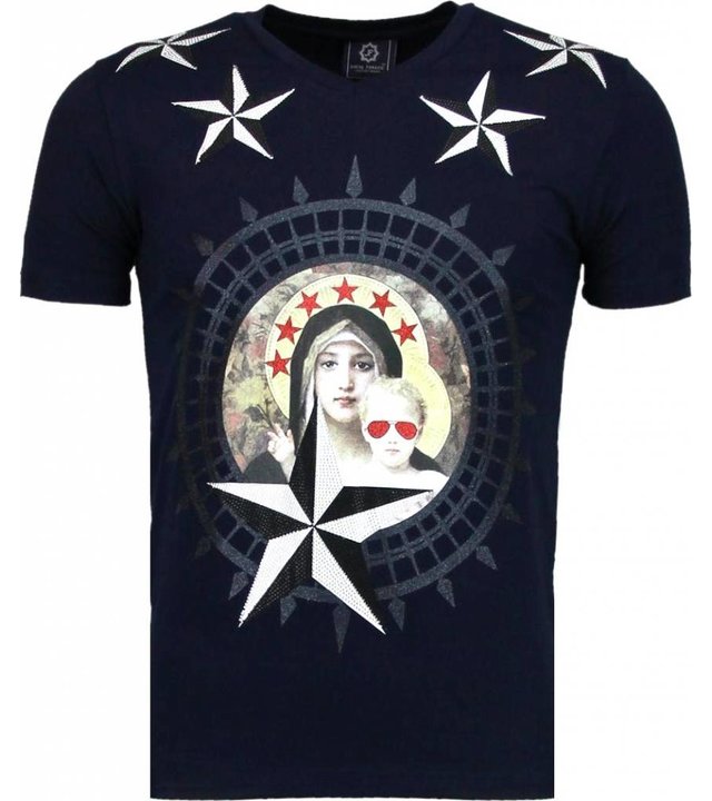 Local Fanatic Holy Mary - Strass T Shirt Herren - Marine Blau