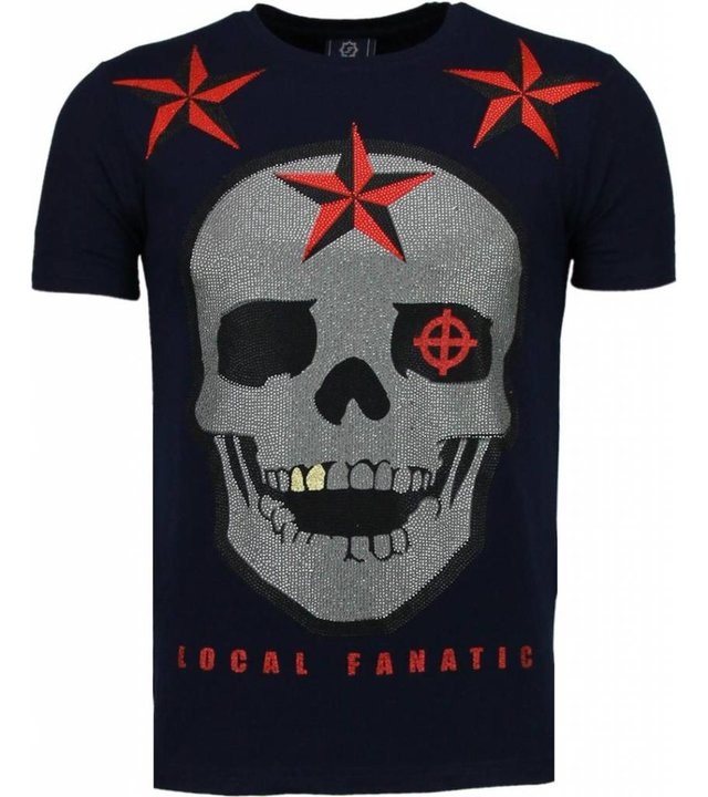 Local Fanatic Rough Player Skull - Strass T Shirt Herren - Marine Blau